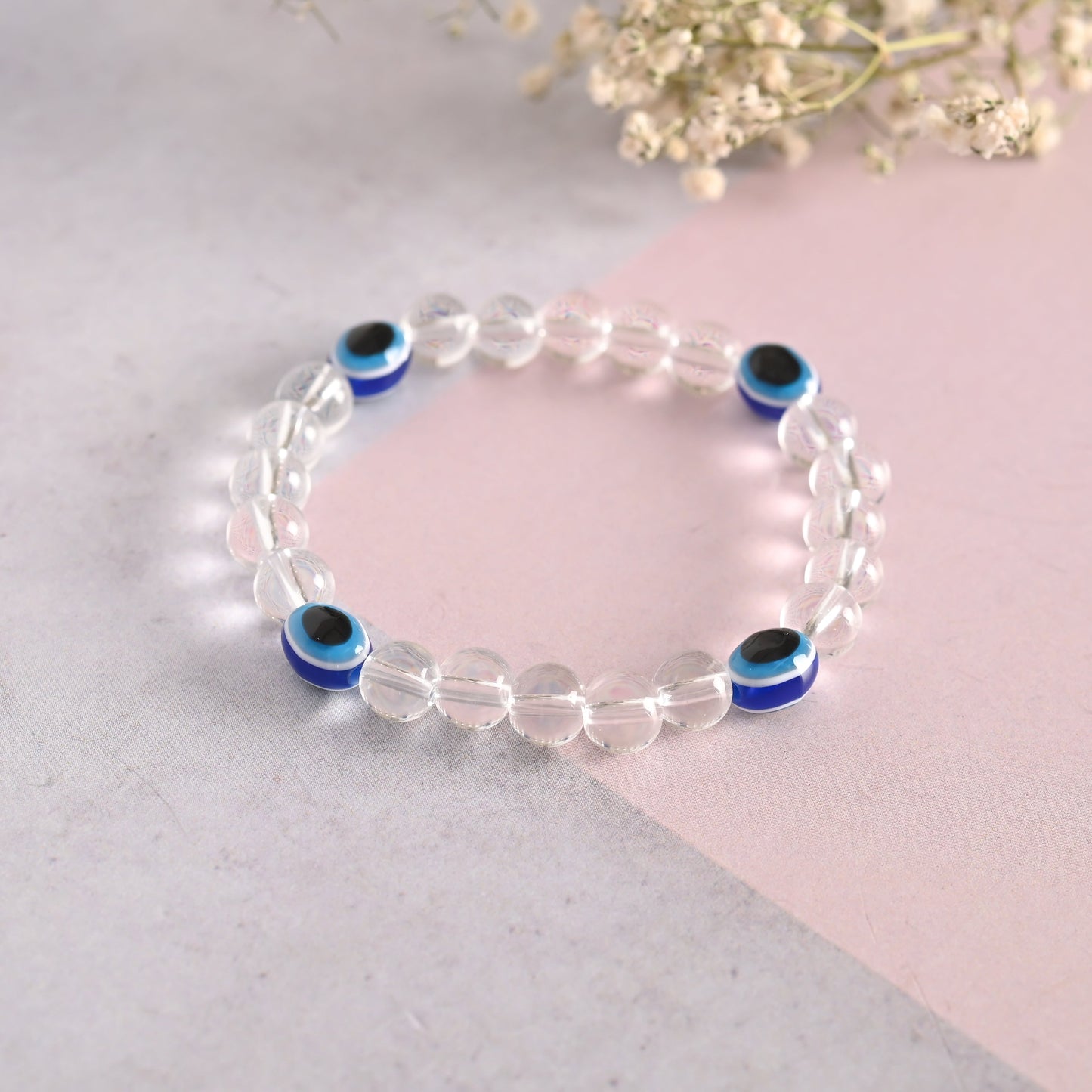 Unisex Evil EyeTransparent Beaded Elasticated Bracelet