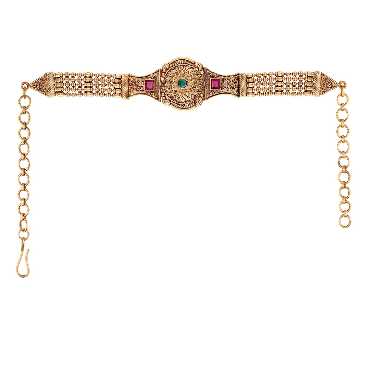 Women's Gold Plated Traditional Brass Ruby Green Stone Bajuband /Vanki/Armlet Rajwadi Jewellery