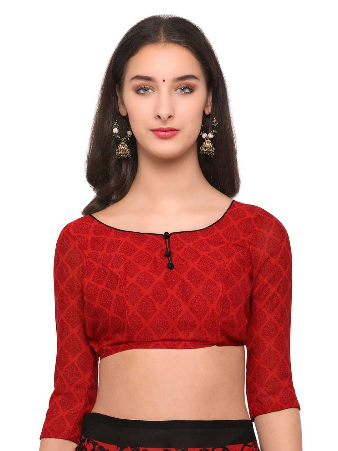 Women's Red Cotton Blend Printed Saree