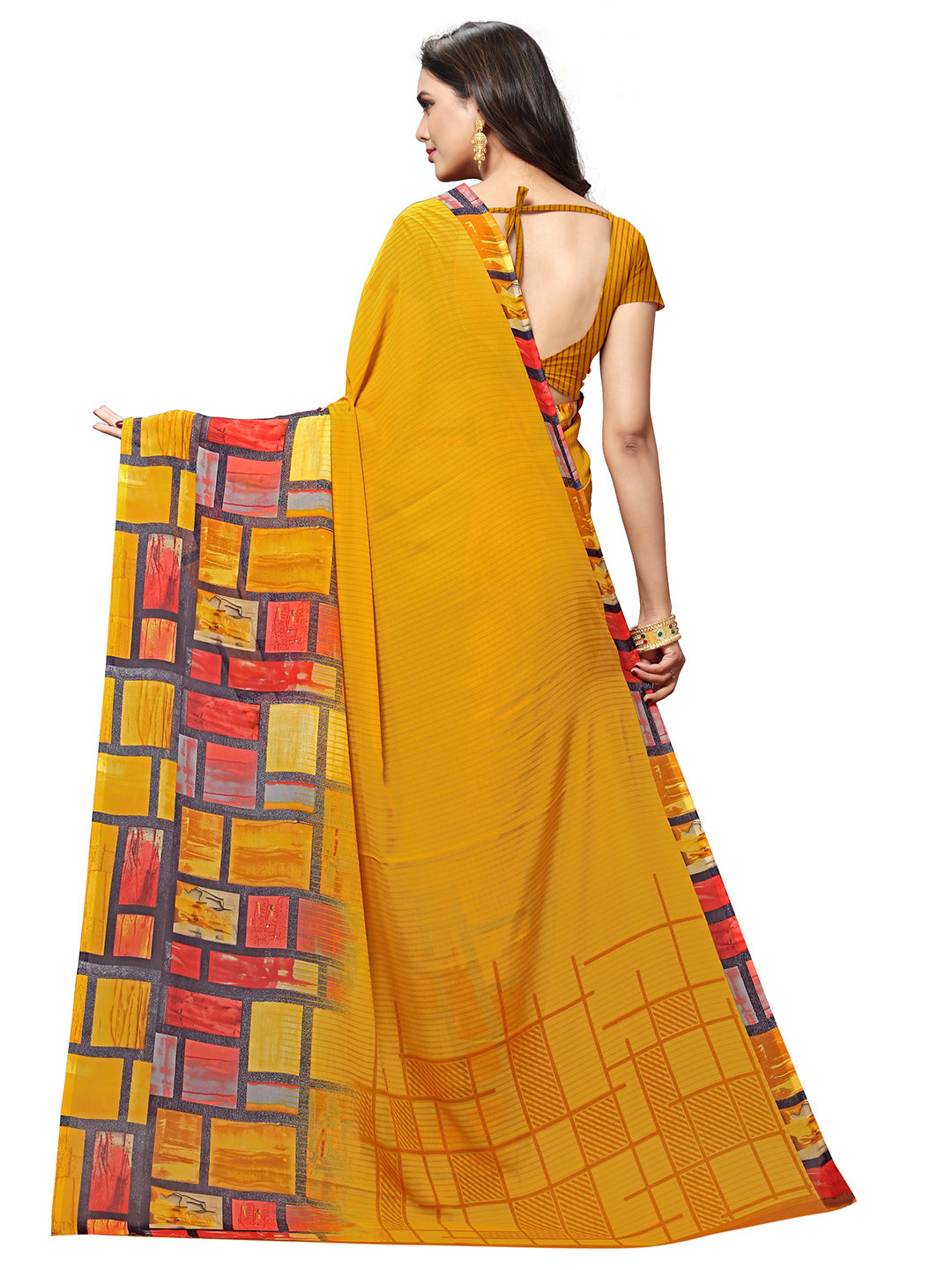 Women's Mustard Georgette Printed Saree