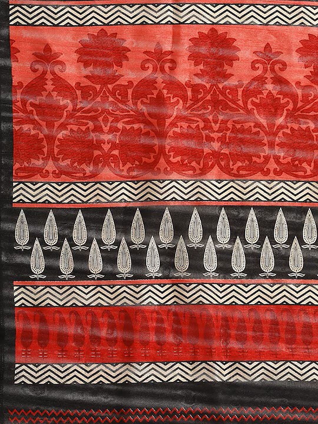 Women's Red Tussar Silk Printed Saree