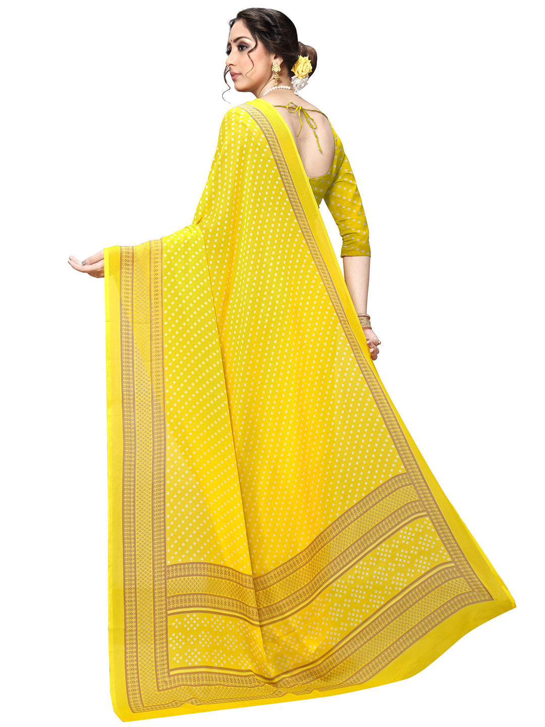 Women's Yellow Georgette Printed Saree