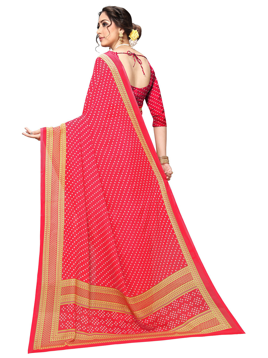 Women's Red Georgette Printed Saree