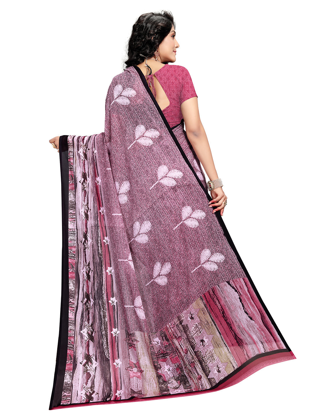 Women's Pink Georgette Printed Saree