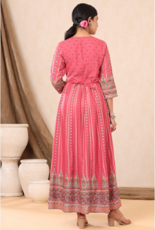Women's Pink Rayon Printed Anarkali Dress