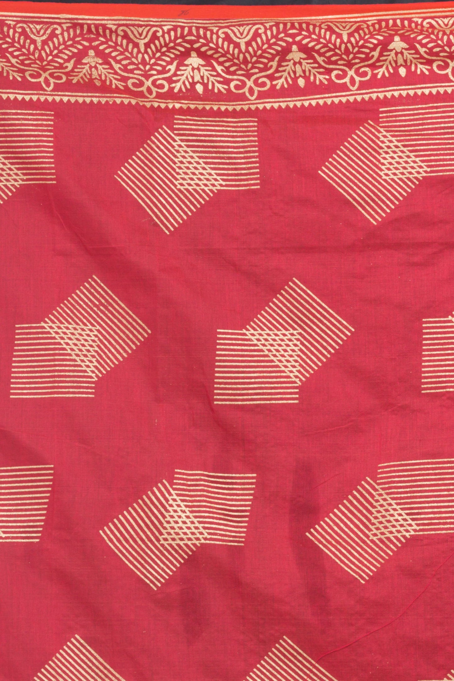 Women's Tometa Red Hand Woven Cotton Silk Printed Saree