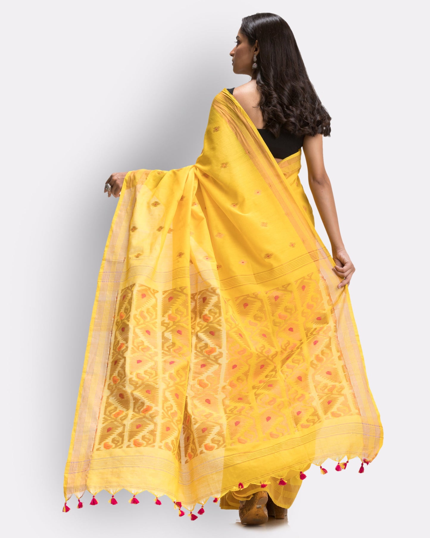 Women's Yellow Handloom Cotton Tangail Saree