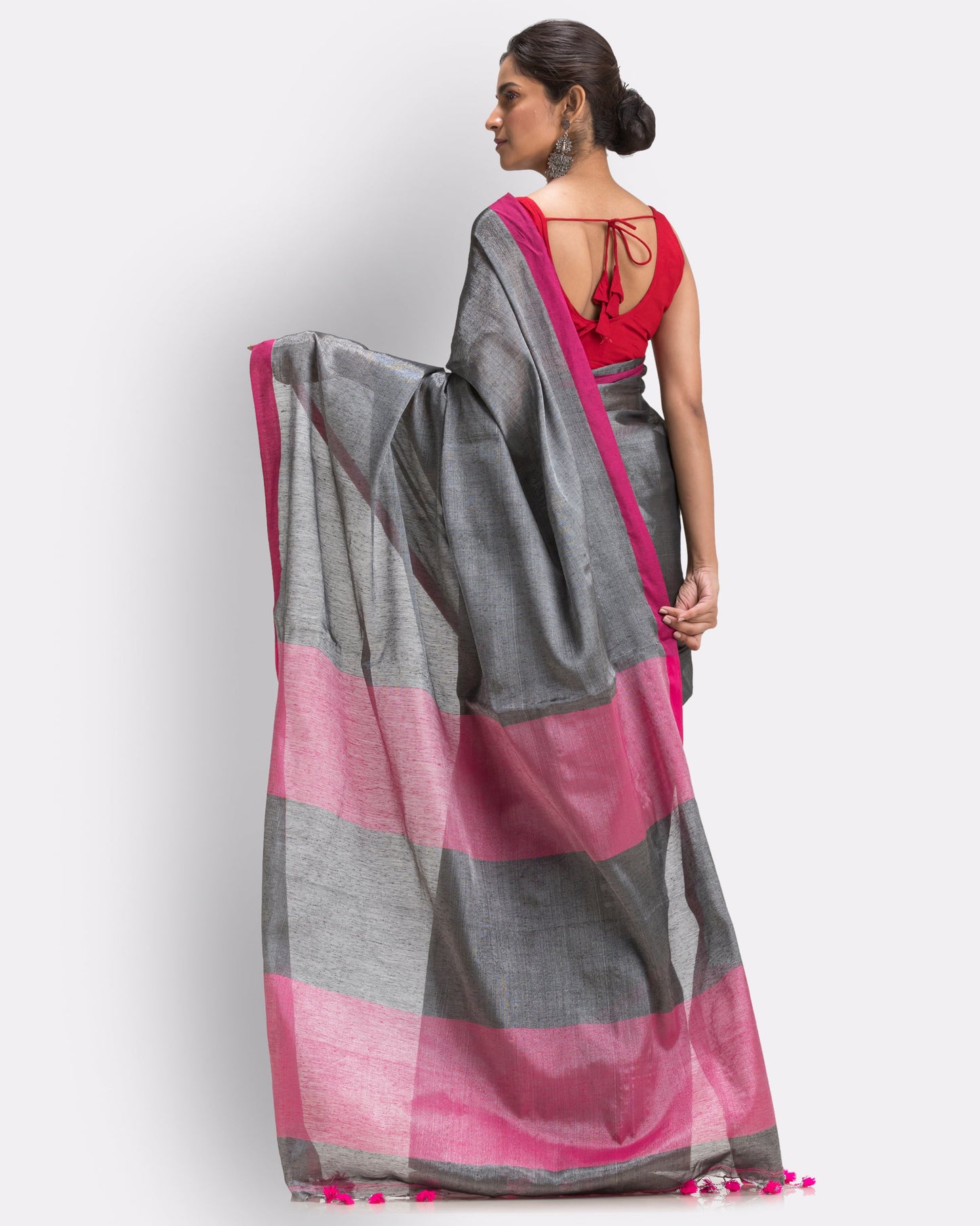 Women's Grey Hand Woven Cotton Blend Tissue Saree