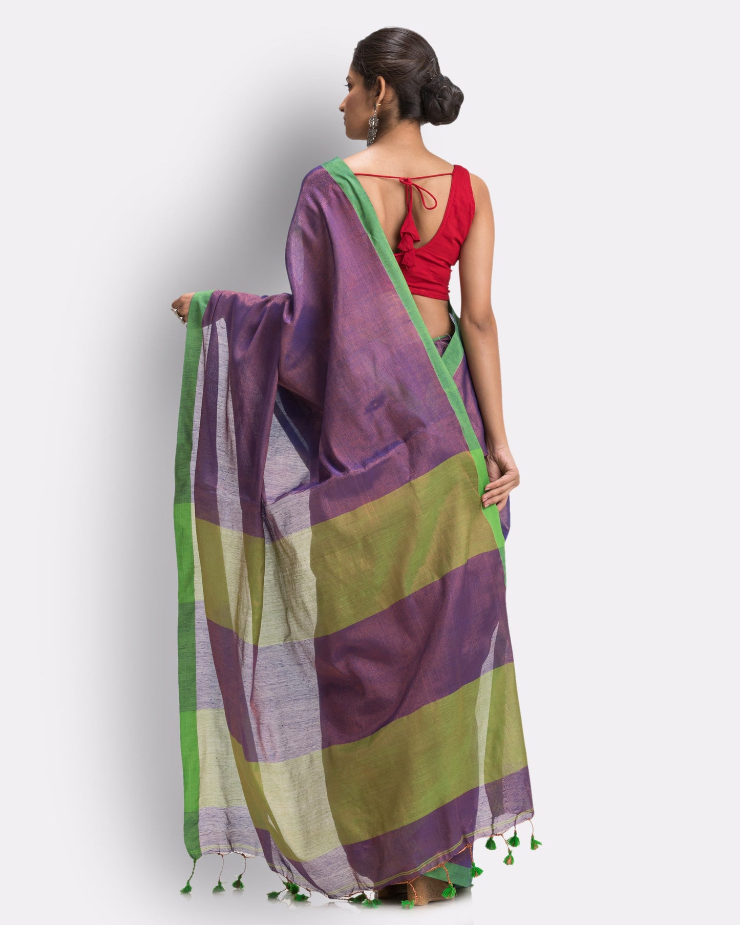 Women's Blue Hand Woven Cotton Blend Tissue Saree