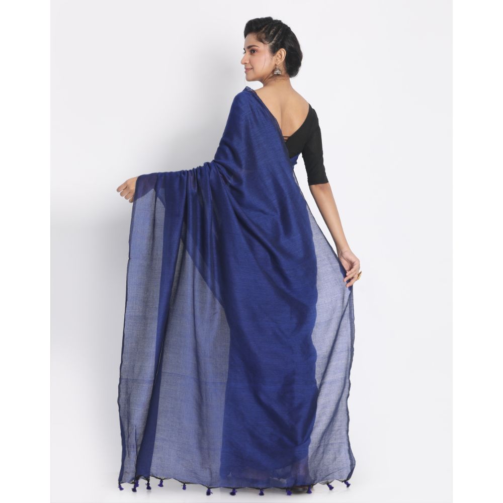 Women's Handspun Cotton Blue Handloom Saree