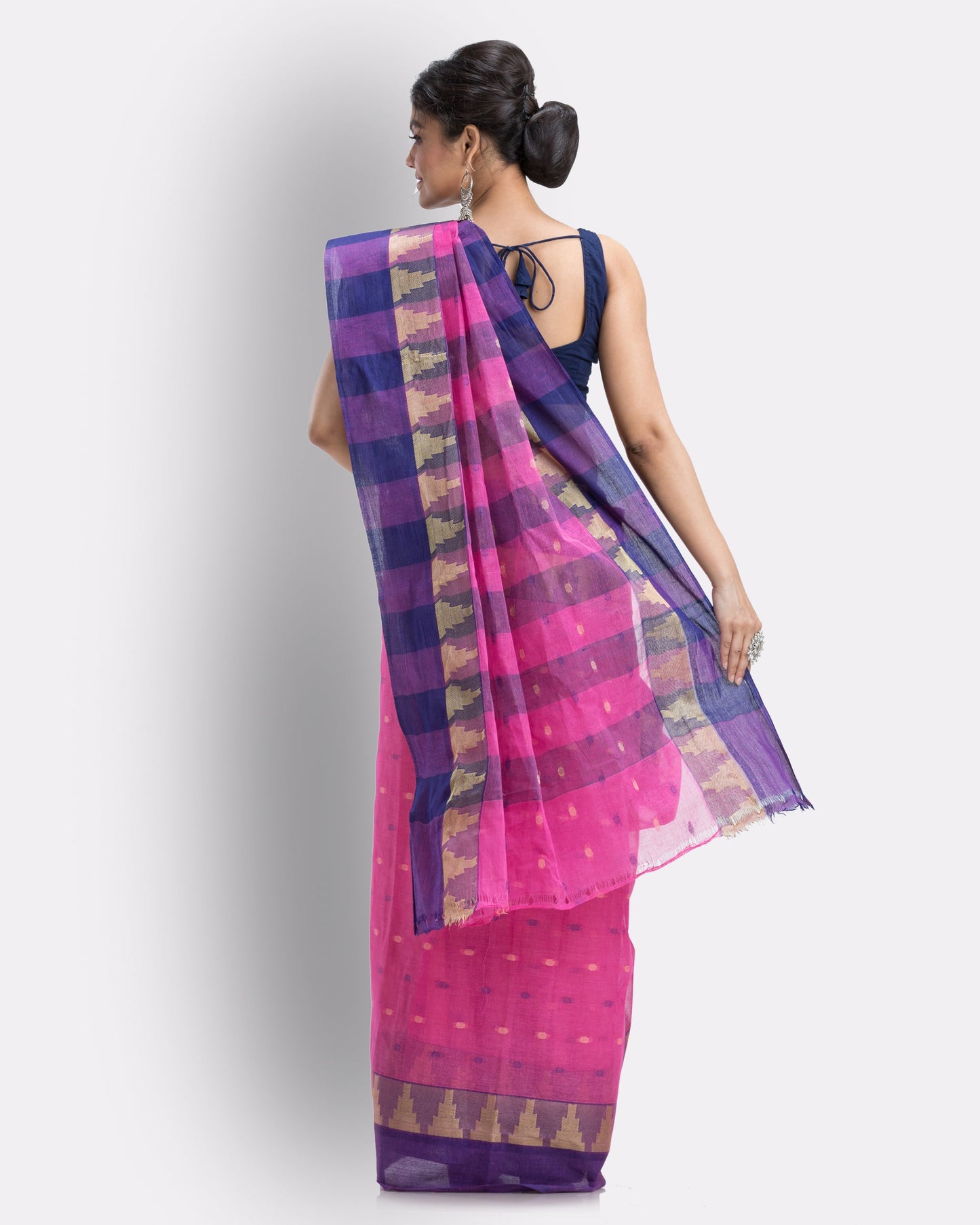 Women's Cotton Pink Handloom Tant Saree