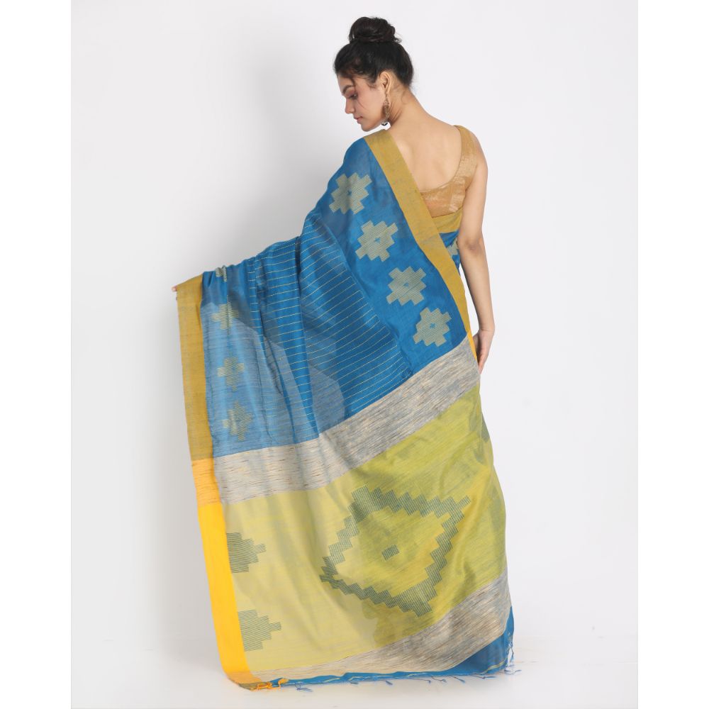 Women's Blue Cotton Blend Handloom Saree