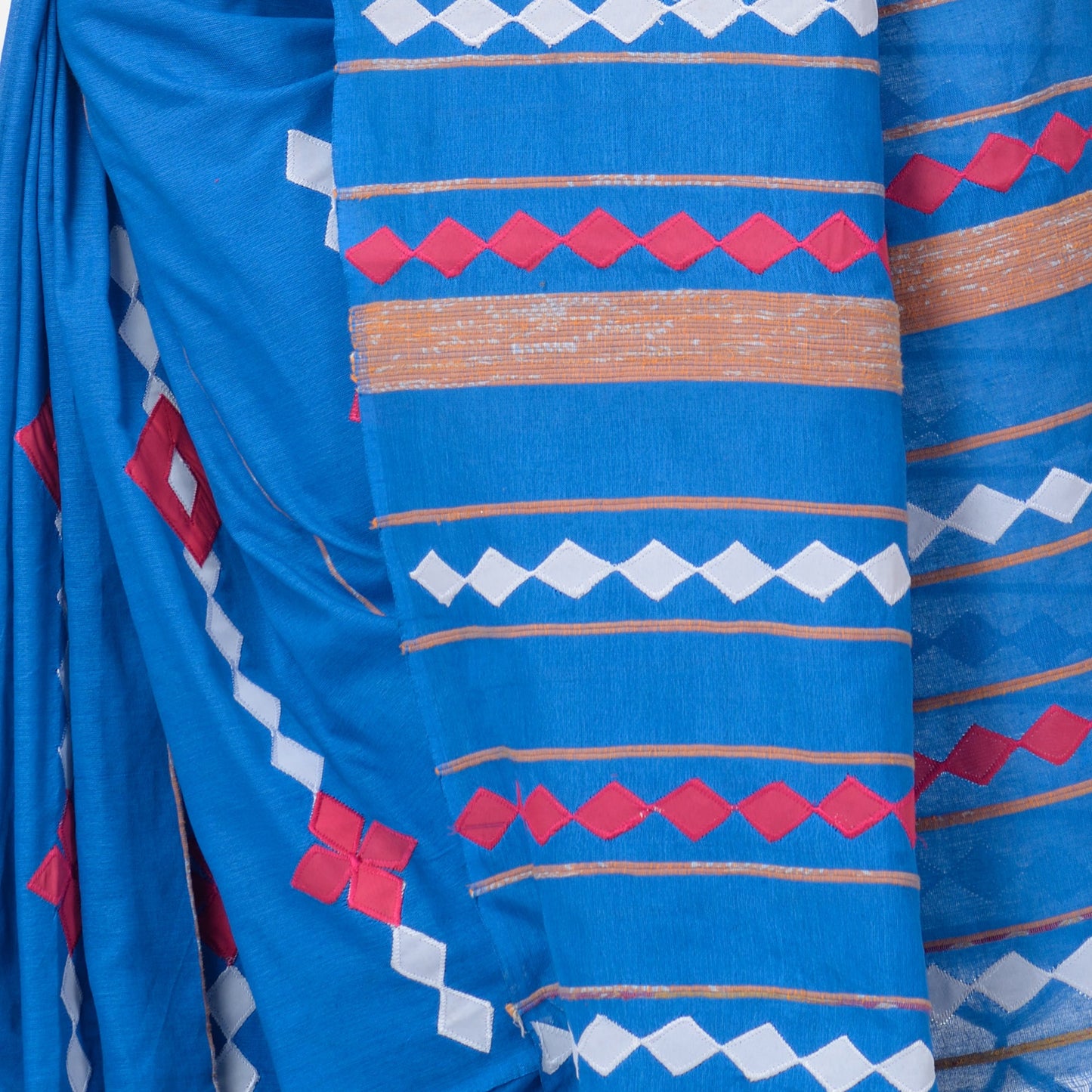 Women's Handspun Cotton Sky Blue Handloom Applique Saree