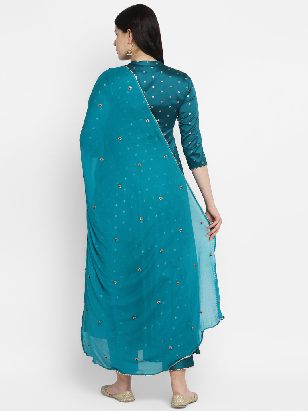 Women's Rama Color Polyster blend Self Design Kurta Pant With Dupatta