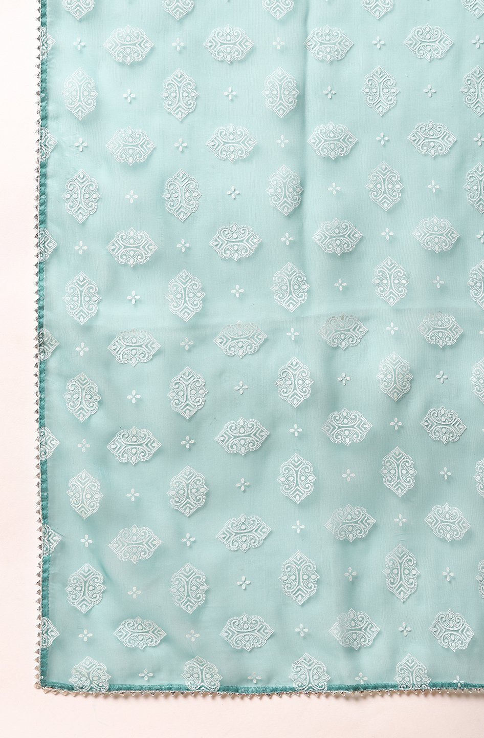 Women's Turquoise Cotton Kurta With Pant And Dupat