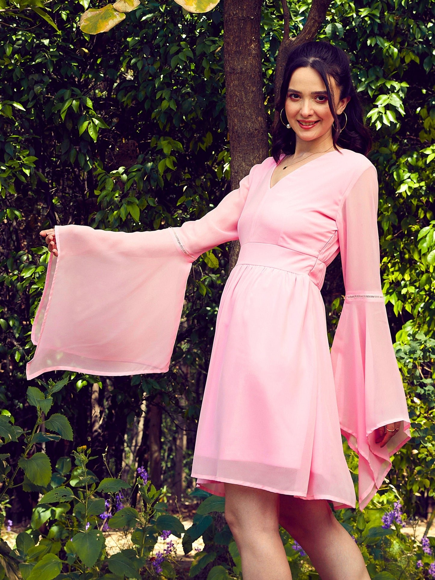 Women's Pink Boho Sleeve Skater Dress
