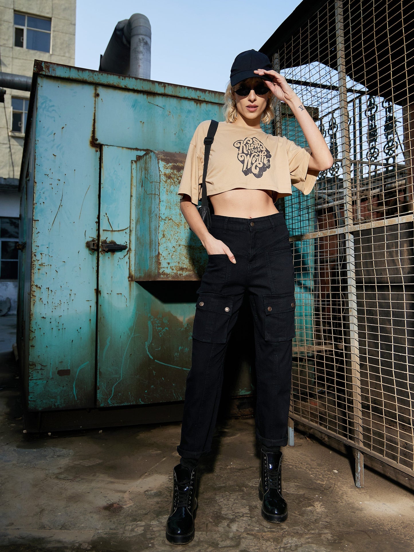 Women's Black Denim Front Patch Pocket Jeans