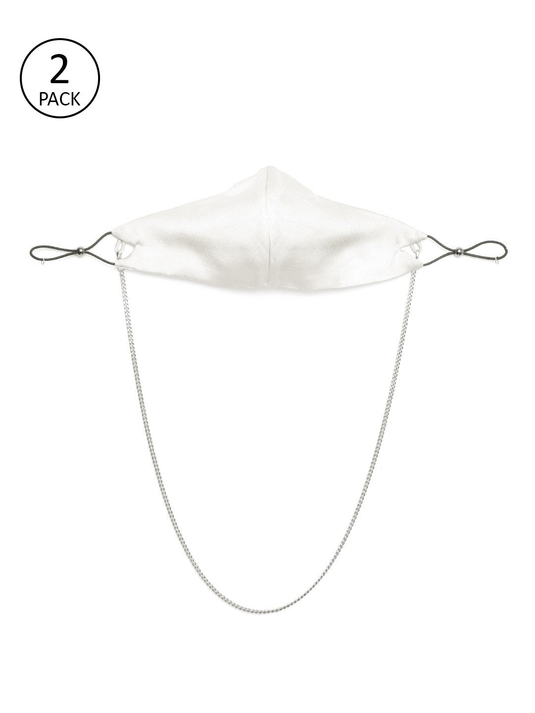 Women's Off-White Satin Mask With Chain (Set Of 2)