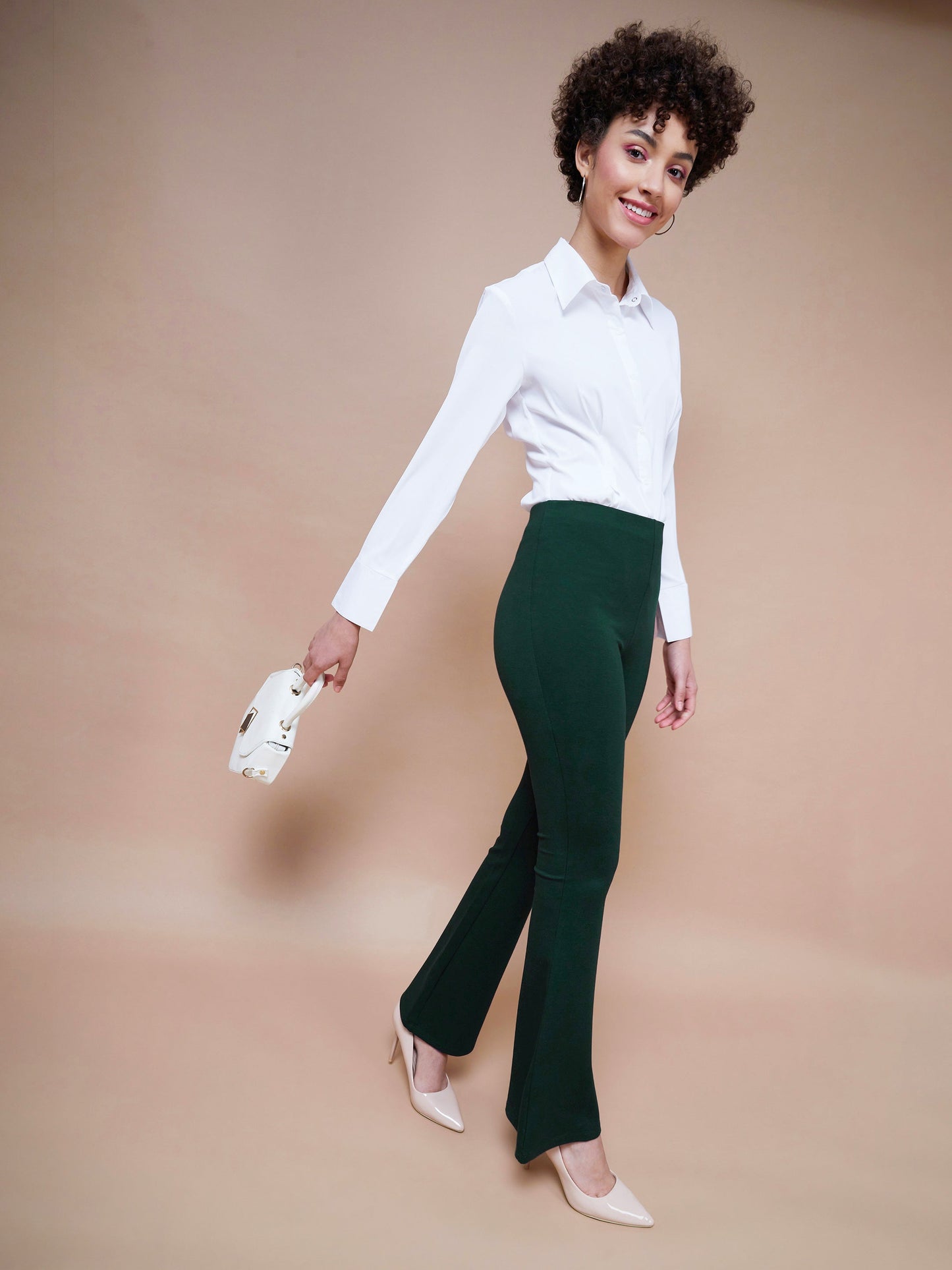 Women's Emerald Green Bell Bottom 4-Way Stretch Pants