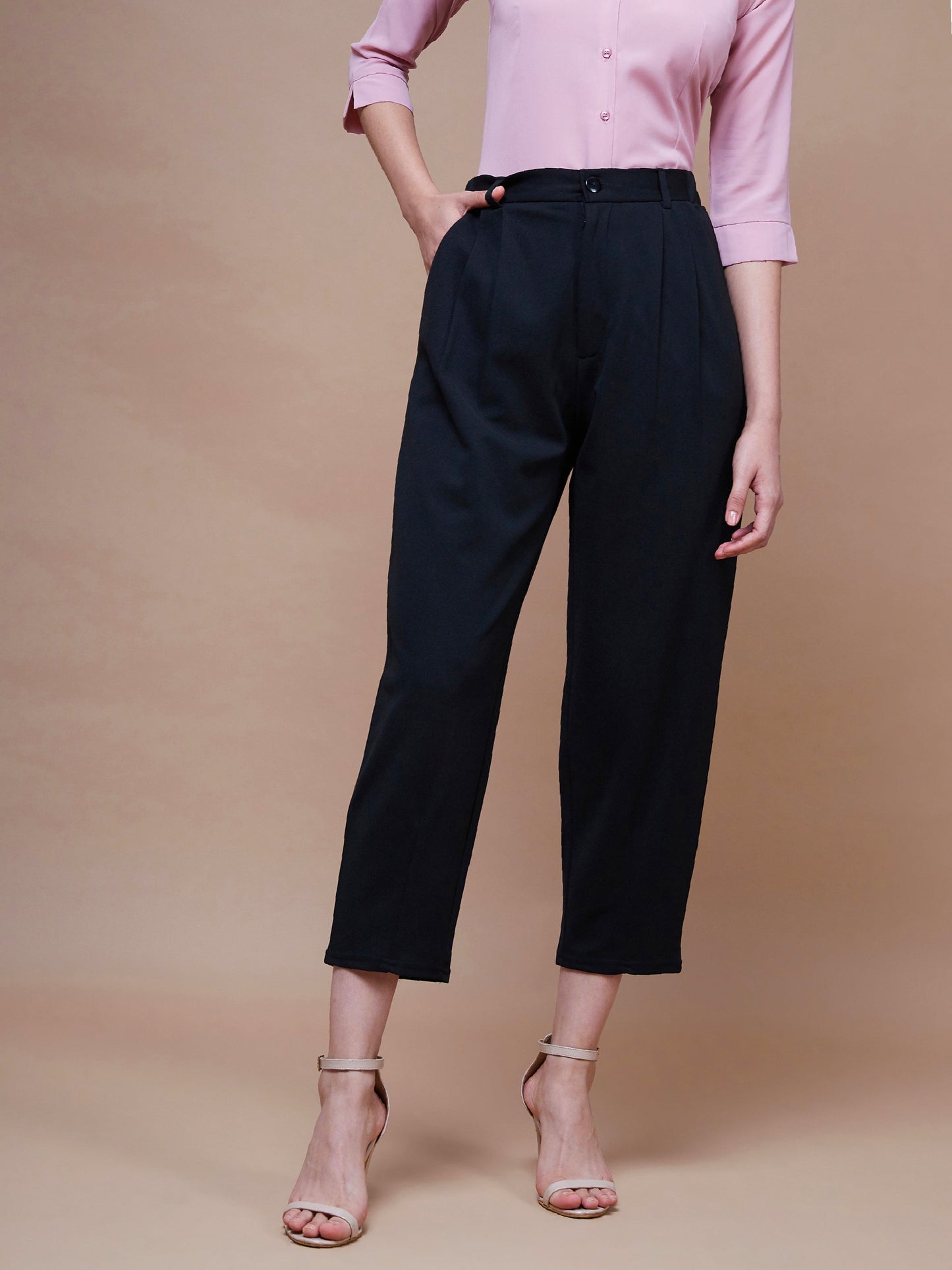 Women's Black Stretch Knit Tapered Pants