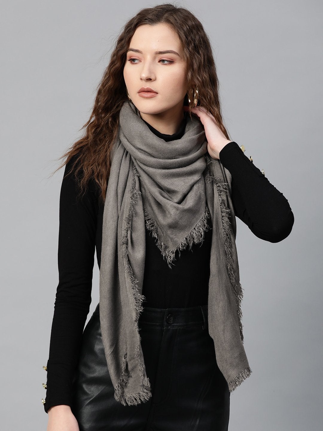 Women's Dark Grey Square Poly Wool Stole