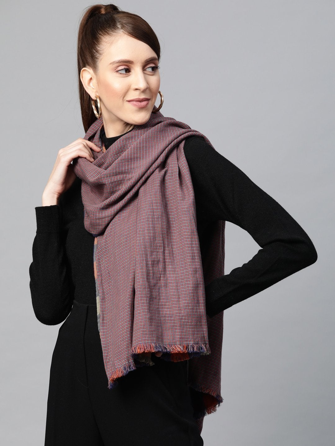 Women's Multicolour Check Poly Wool Stole