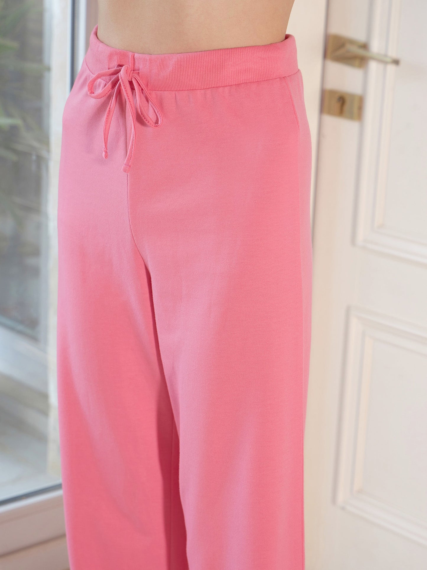 Women's Pink CONNECTED Terry Crop T-Shirt With Lounge Pants