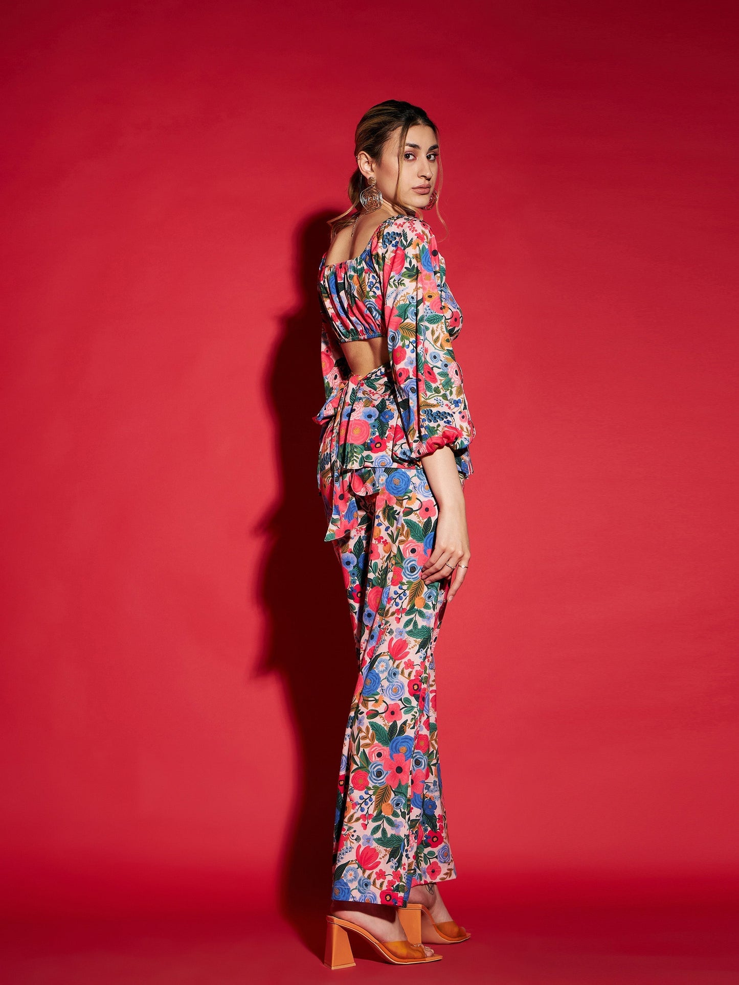 Women's Multi Floral Peplum Top With Straight Pants