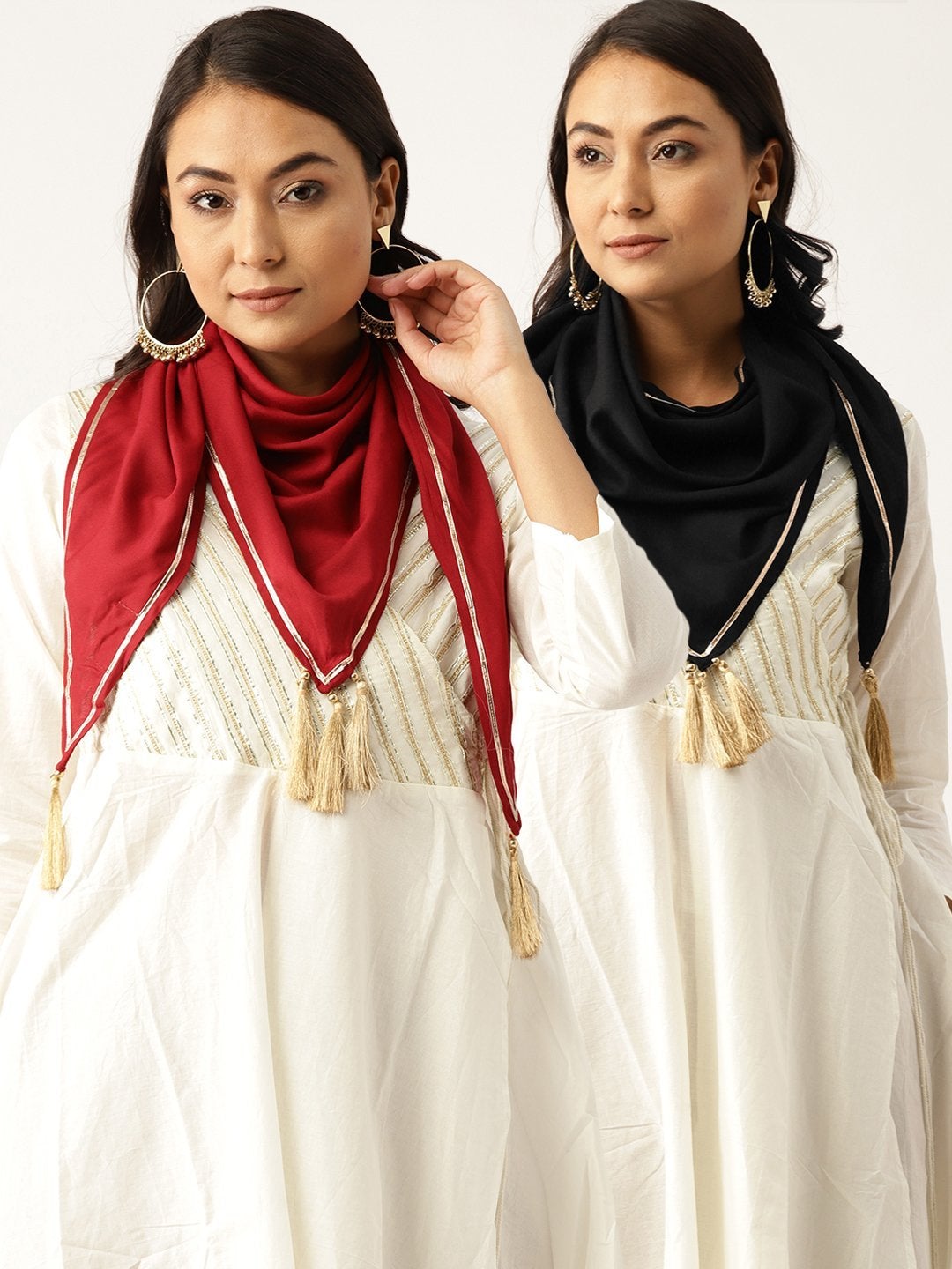 Women's Maroon Rayon Scarf & Black Rayon Scarf (Set Of 2)