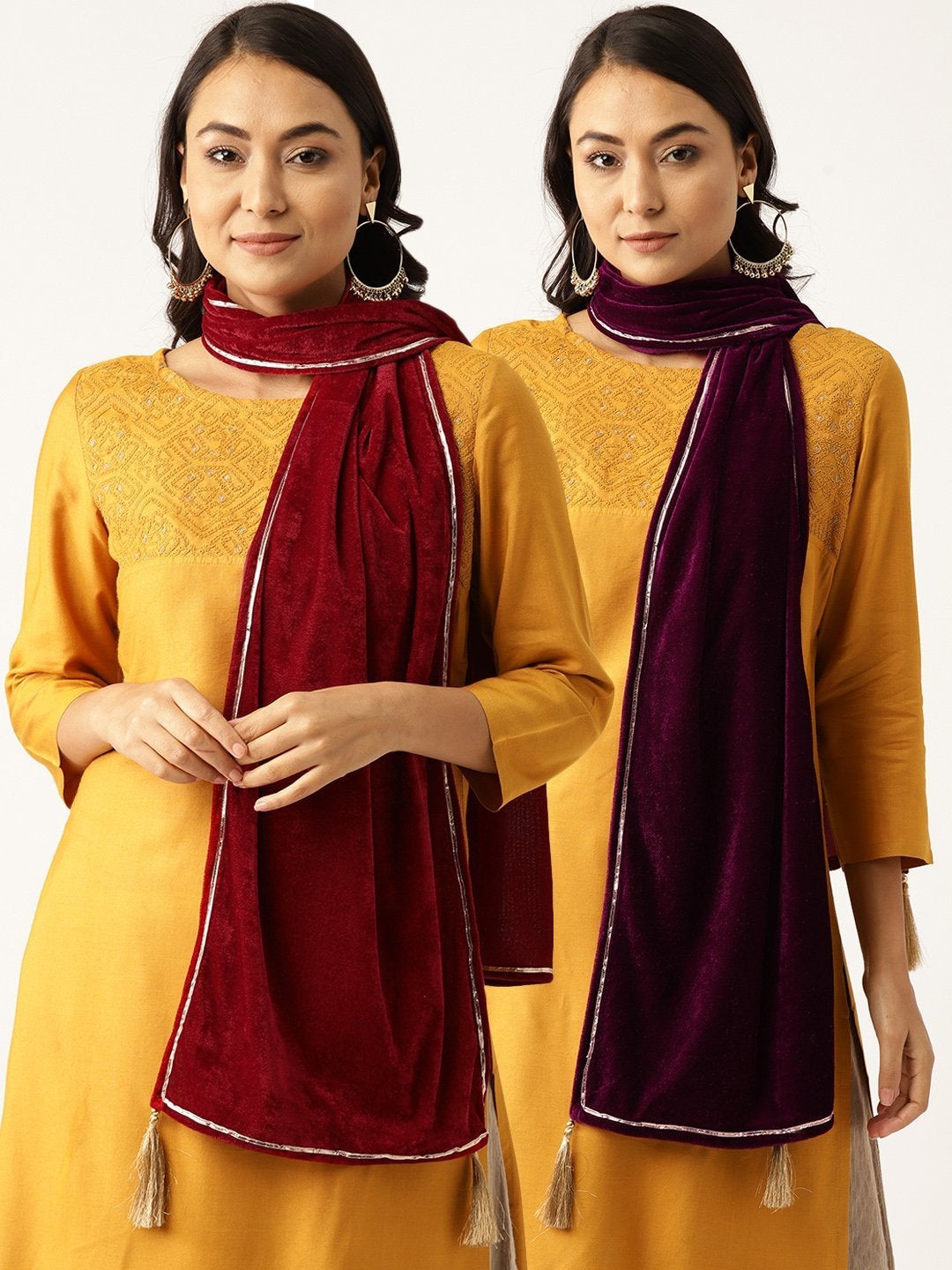 Women's Maroon Velvet Scarf & Purple Velvet Scarf (Set Of 2)