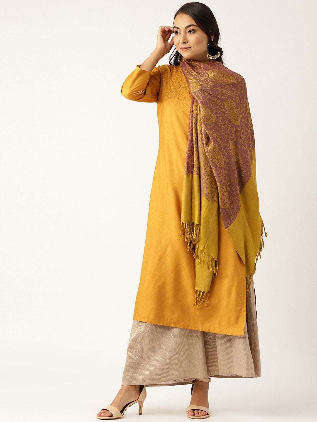 Women's Purple Viscose Jacquard Stole