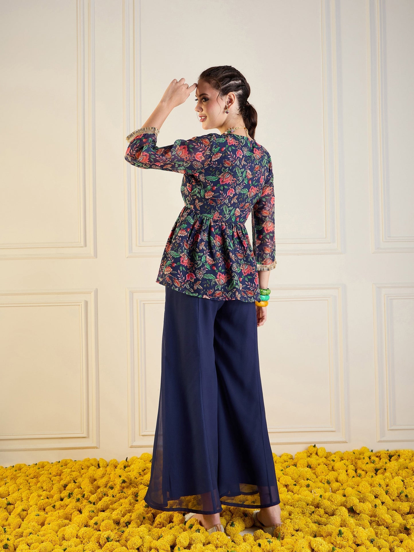 Women's Dark Blue Floral Co-Ord Set