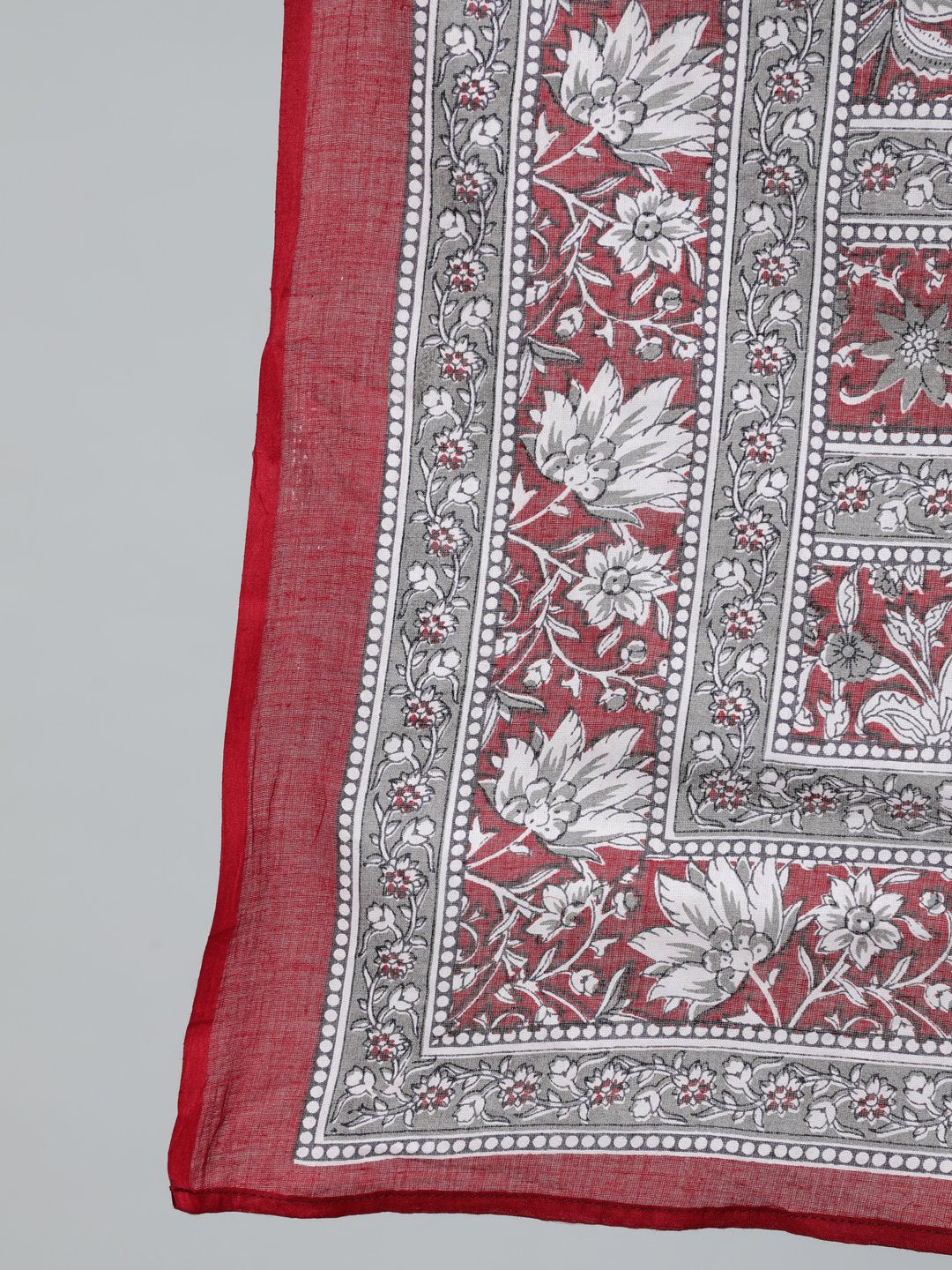 Women's Plus Size Red Printed Straight Kurta With Palazo & Dupatta