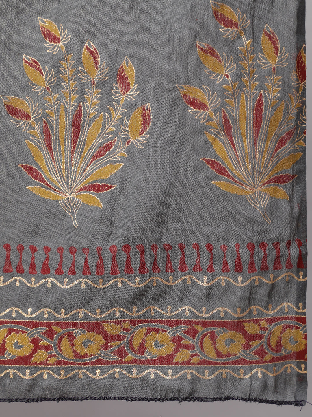 Women's Plus Size Grey Printed Kurta And Palazzo With Dupatta