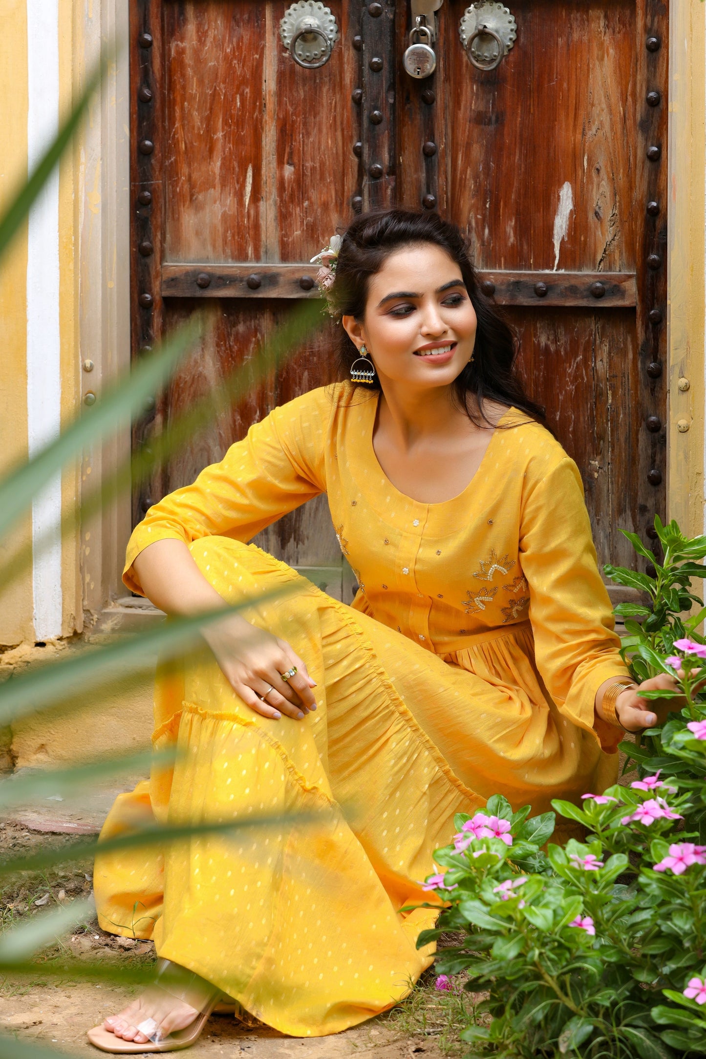 Women's Mustard Tired Dress