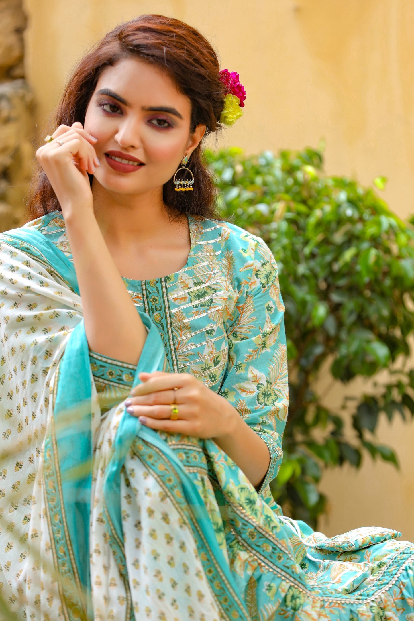 Women's Blue Printed Dupatta Set