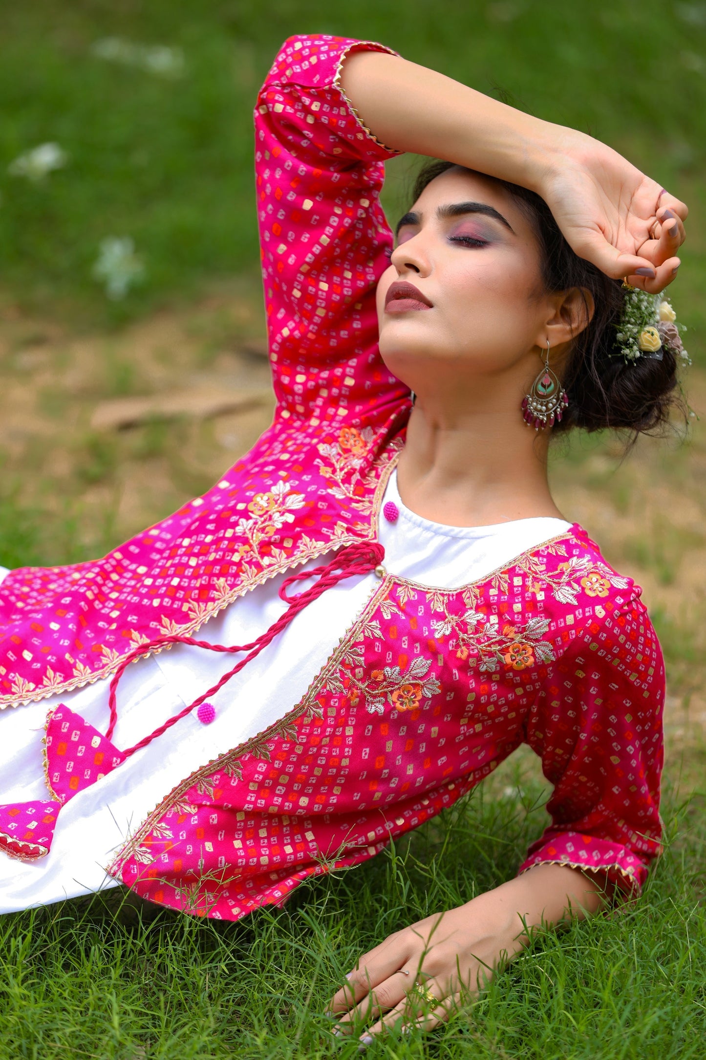 Women's White & Pink Dress With Jacket