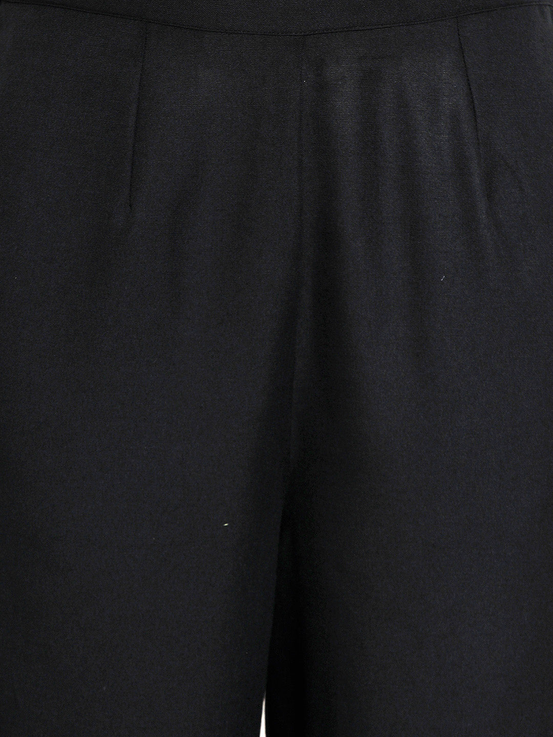 Women's Black And White Embroidered Kurta With Palazzos