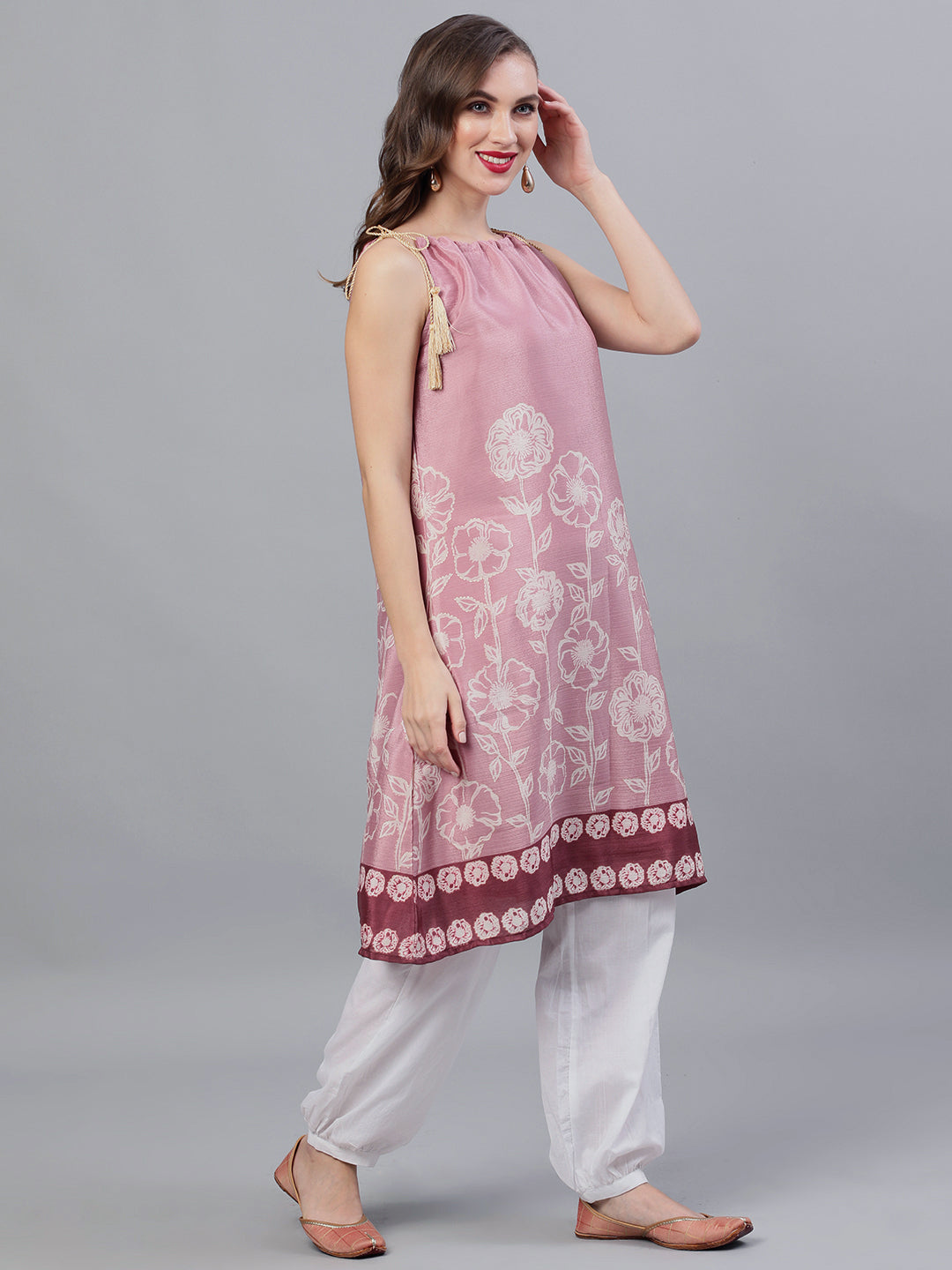 Women's Purple Floral Print A-Line Kurta