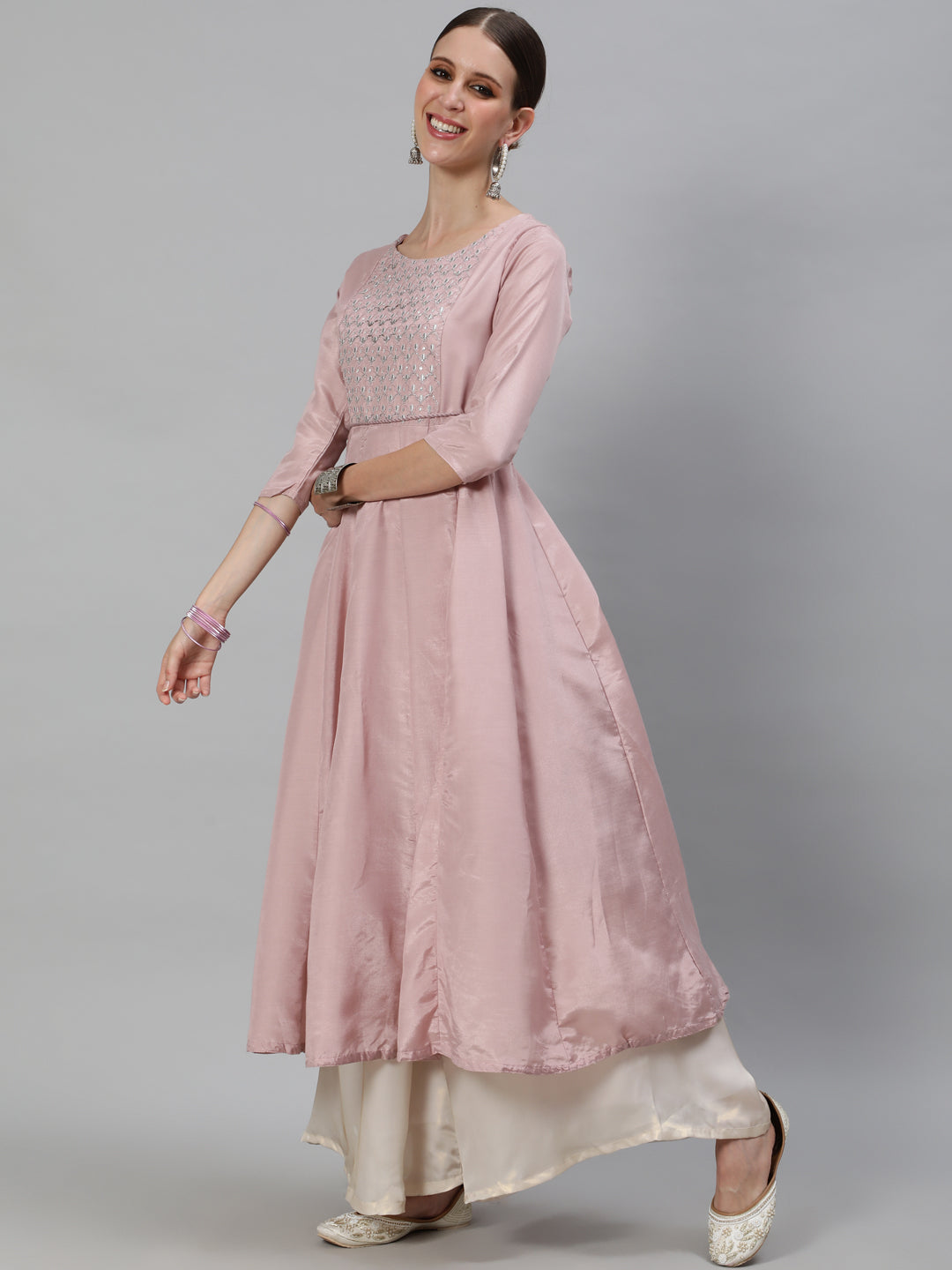 Women's Rose Gold Flared Anarkali