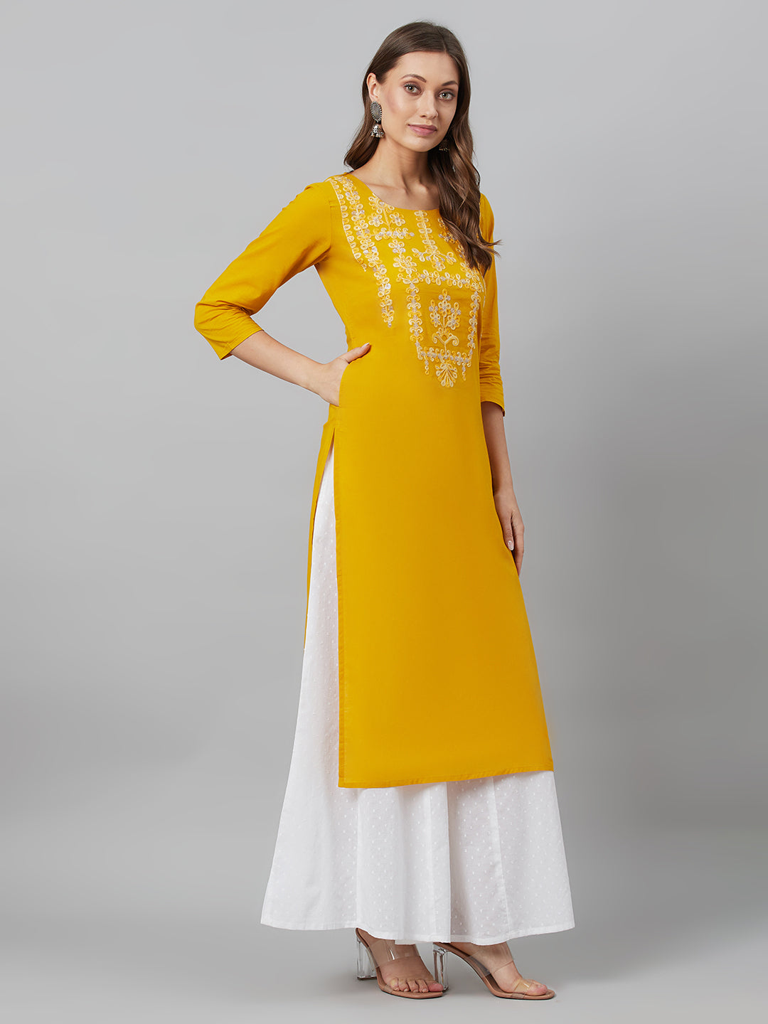 Women's Mustard Embroidered Kurta