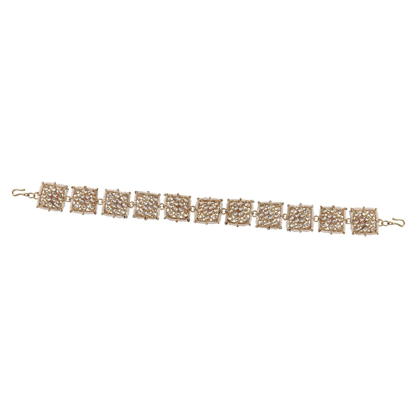 Women's 18k Gold Plated Floral Kundan Pearl Studde Sheeshpatti