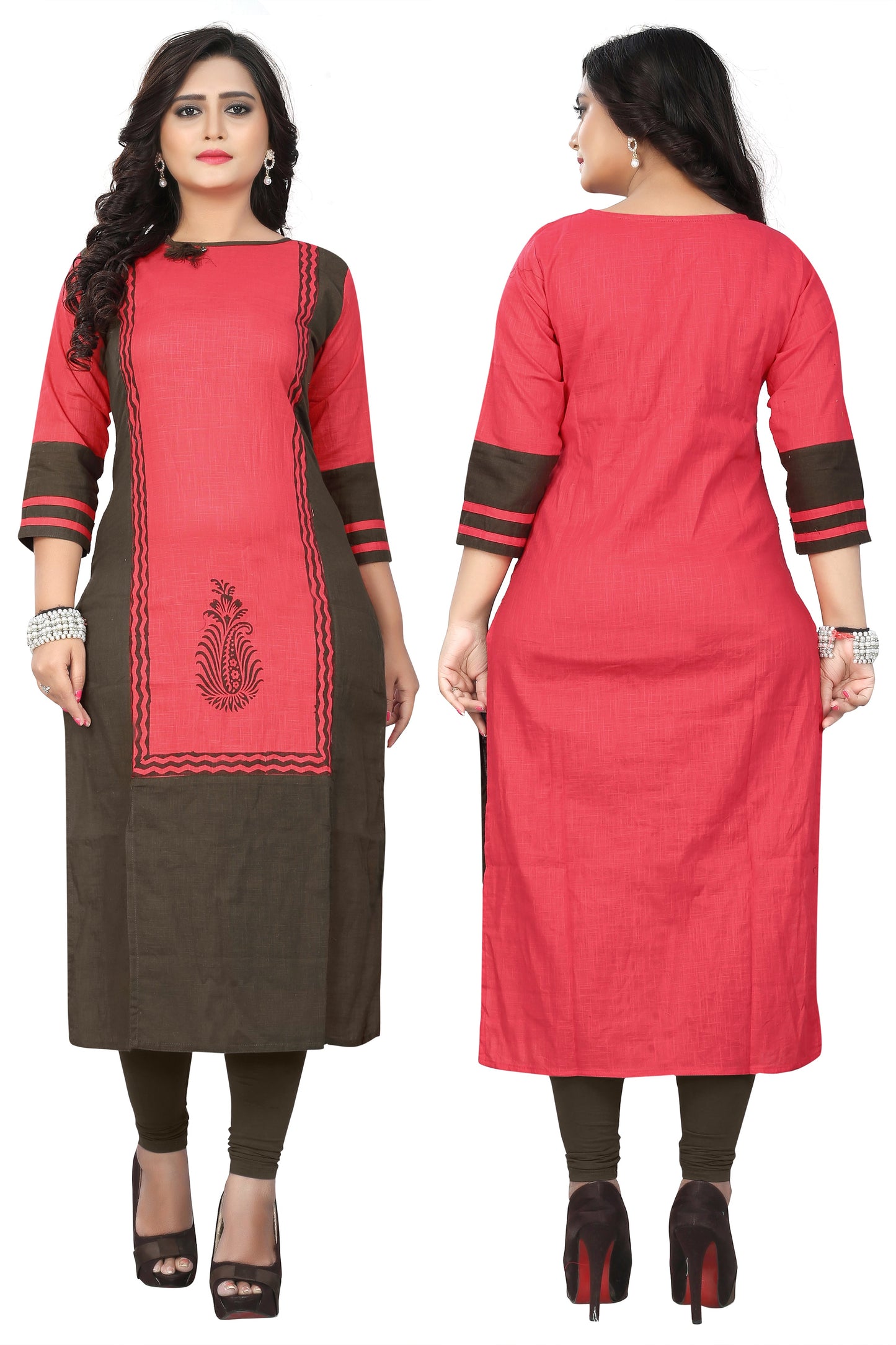 Women's Pink Color Cotton Straight Kurta (1Pc)