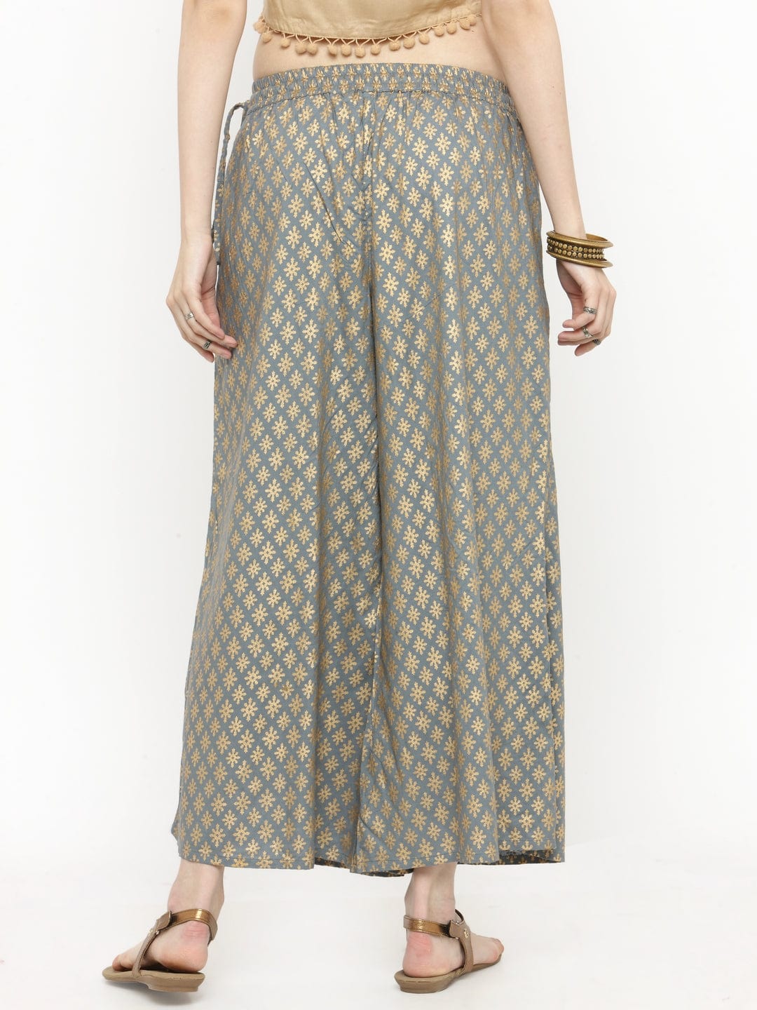 Women's Grey Gold Printed Palazzo