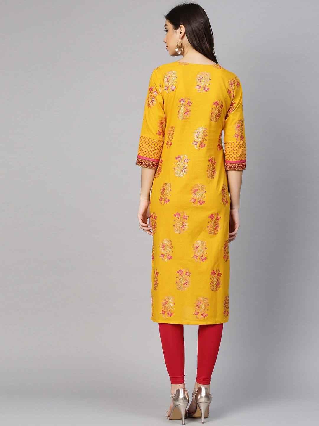 Women's Yellow & Pink Screen Print Straight Kurta