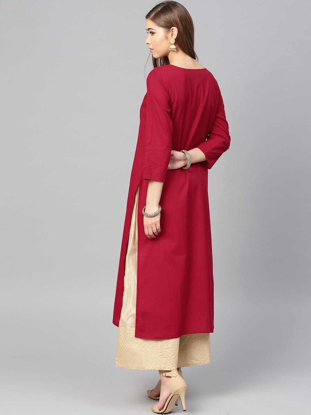 Women's Maroon Yoke Design Straight Kurta