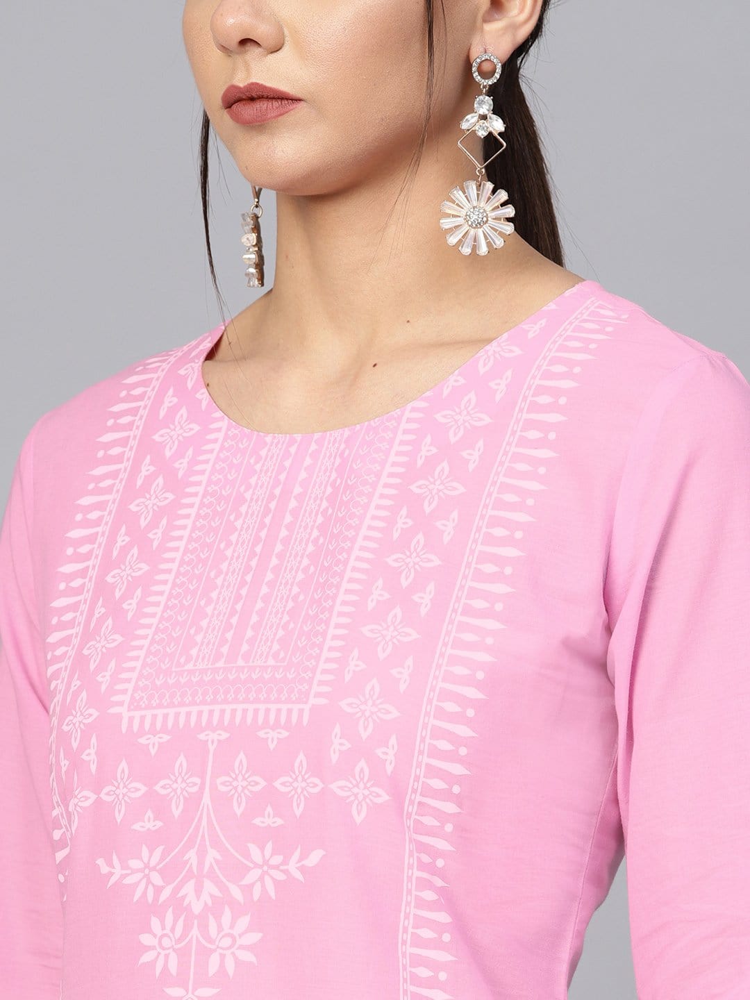 Women's Pink Printed A-Line Kurta