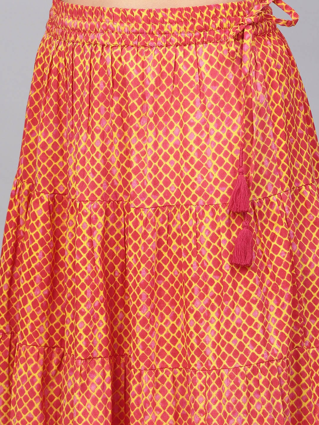 Women's Rust And Mustard Printed Flared Long Skirt