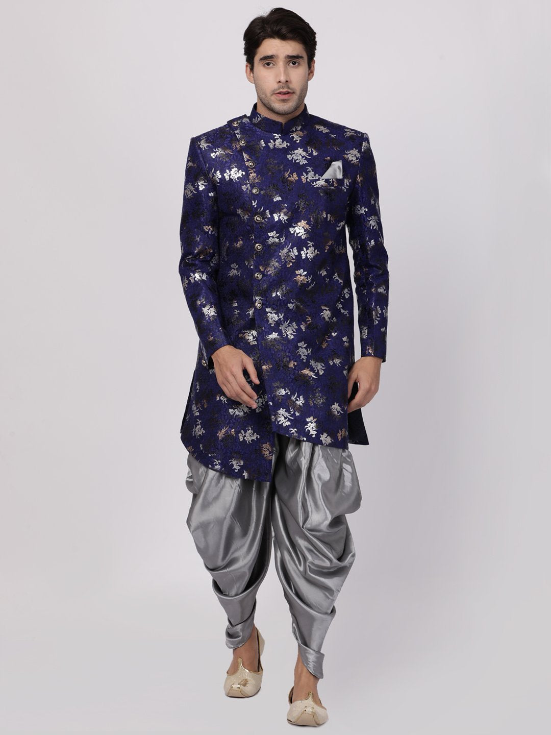 Men's Blue Silk Blend Sherwani Only Top