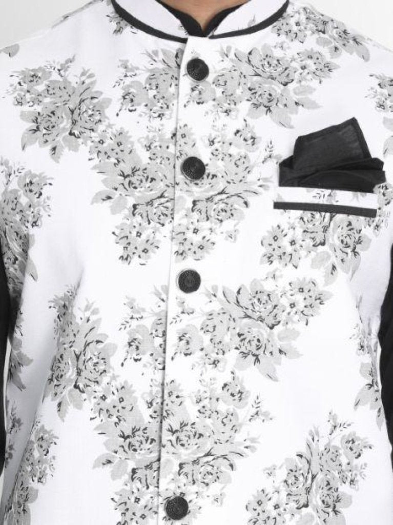 Men's Black Cotton Blend Kurta, Ethnic Jacket and Pyjama Set